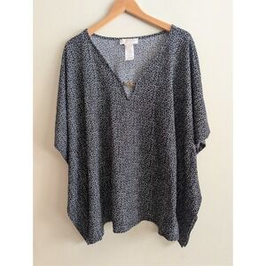 Michael Kors Black White Print V Neck Kaftan Blouse Top Womens 2X 3X Boho